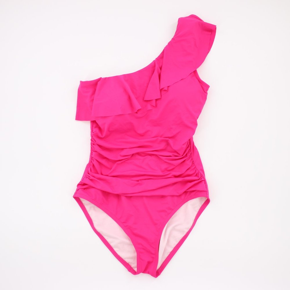 NWT Bright Pink One Shoulder Ruching Ruffle 8